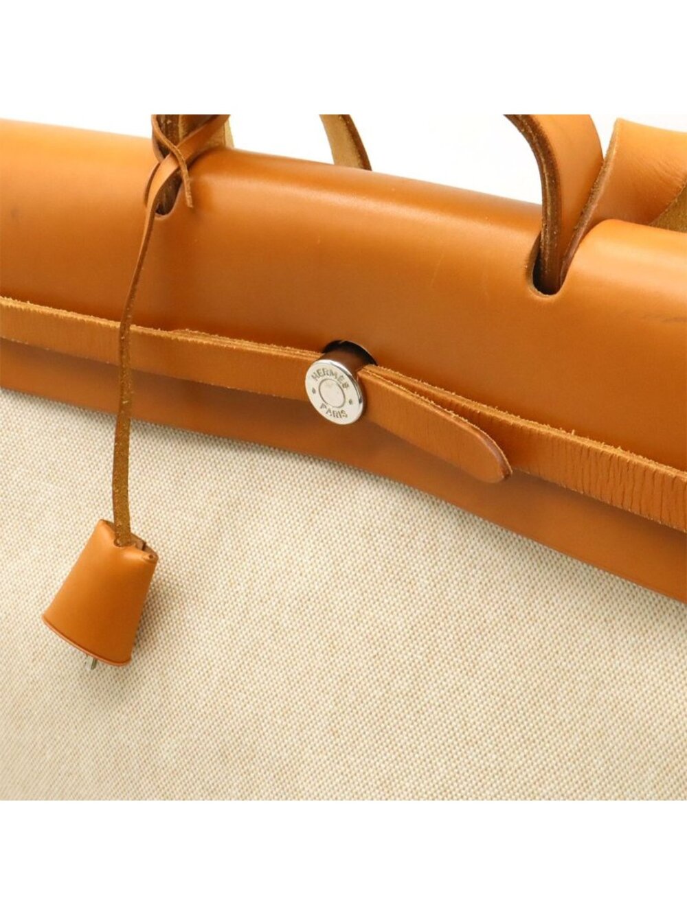 Hermes Herbag MM 2-Way Shoulder Bag Toile Ash Leather Natural Camel Silver - Picture 7 of 9